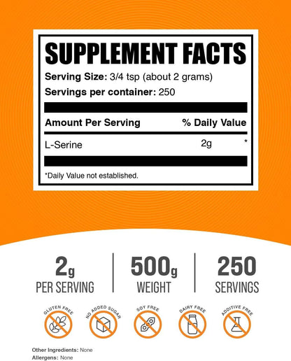 L-Serine Powder - Amino Acid Supplement - Unflavoured & Gluten-free, 2g per Serving, 500g