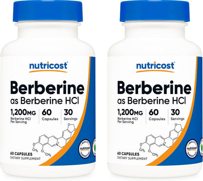 Nutricost Berberine HCl 600mg, 60 Capsules (2 Bottles) – Gluten-free, Veggie Caps, Non-GMO