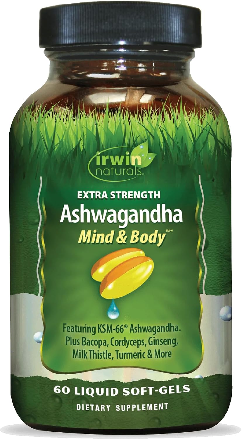 Irwin Naturals Extra Strength Ashwagandha Mind & Body Support with KSM-66 and Adaptogens, 60 Liquid Soft-Gels - görsel 1