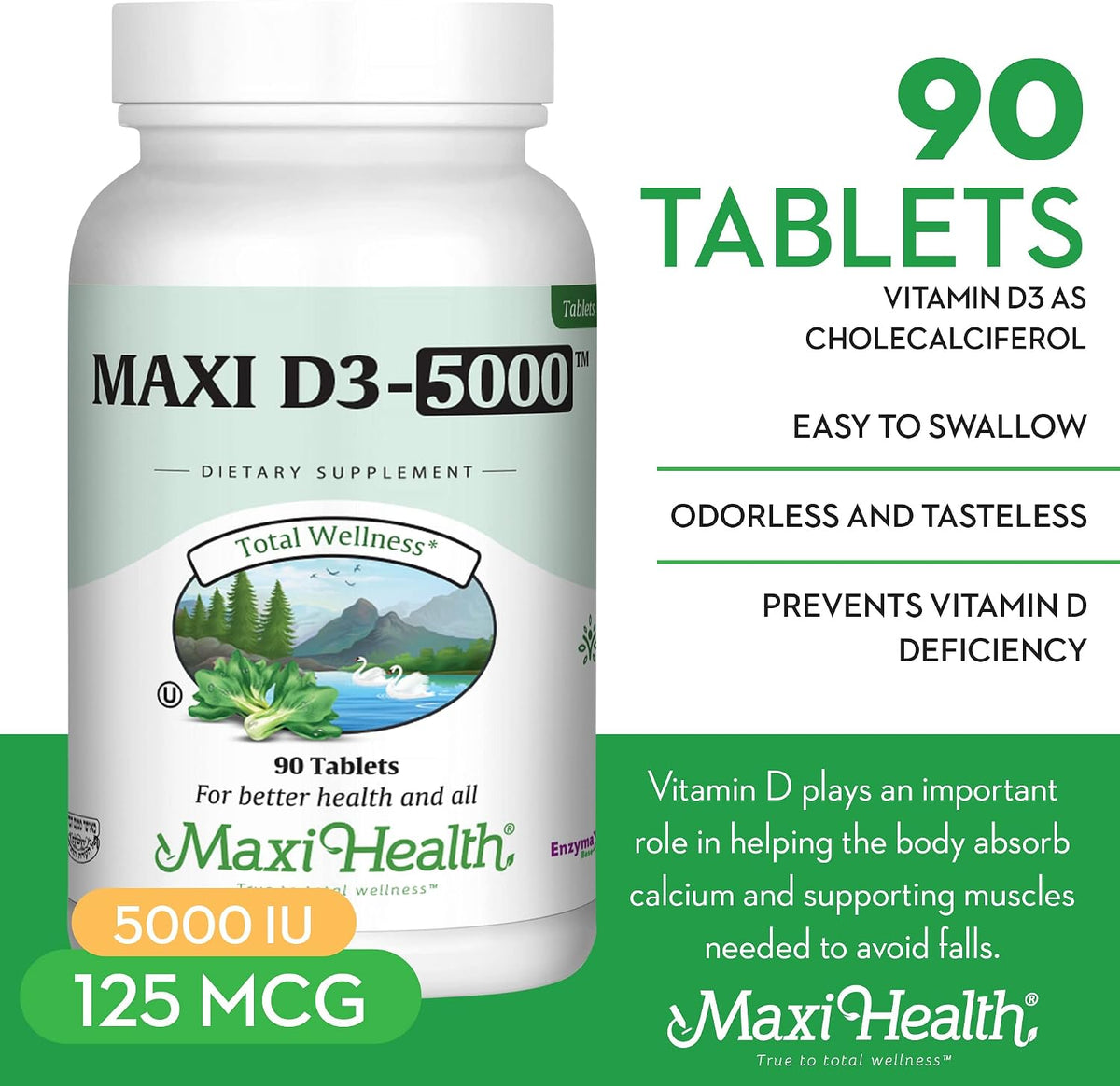 Vitamin D3 5000 IU (125 mcg) - High Potency, Kosher, Non-GMO - 90 Tablets - görsel 3