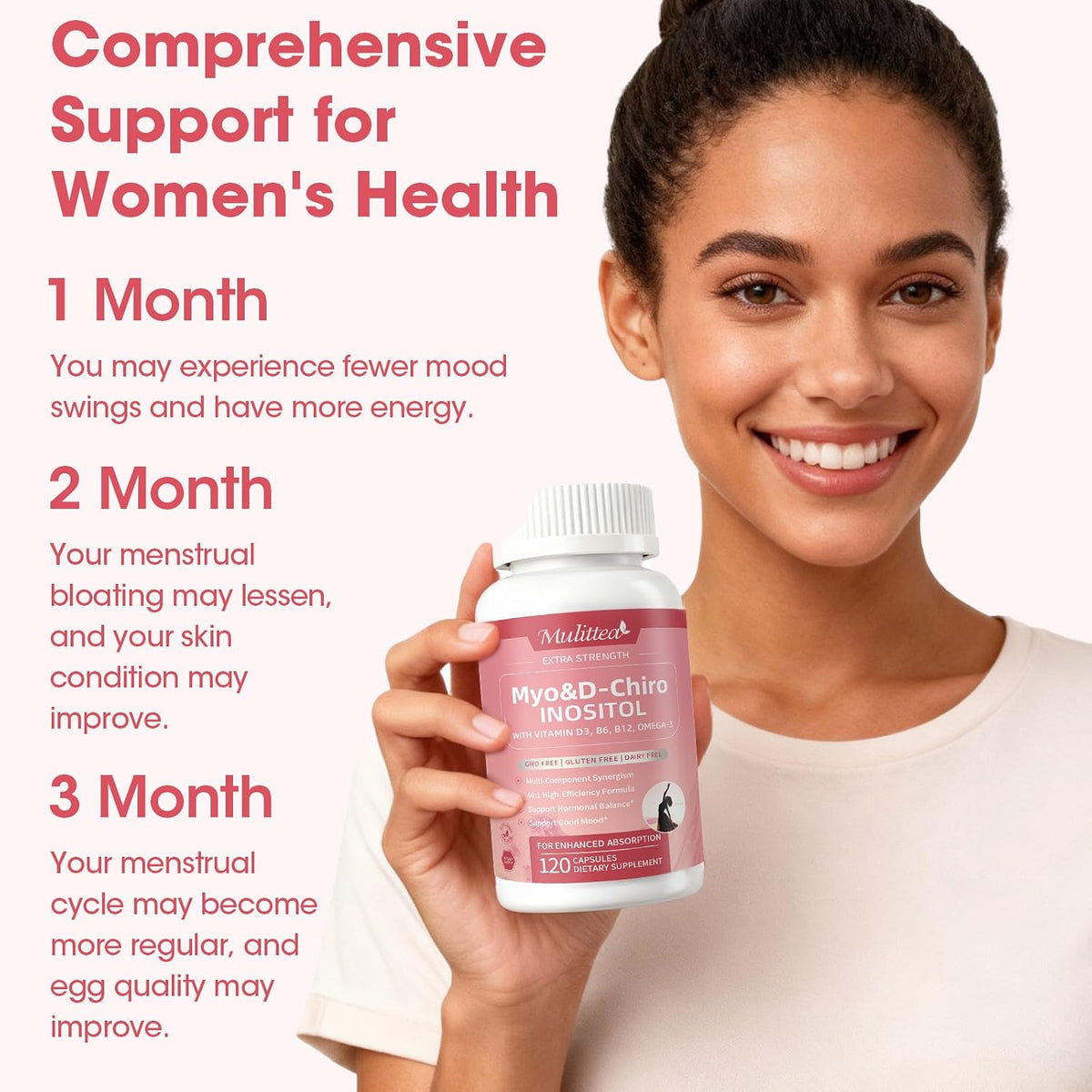 Mulittea Myo-Inositol & D-Chiro Inositol Supplement - 14-in-1 Liposomal with Folic Acid, Omega-3 & Multivitamin for Women, – Image 7