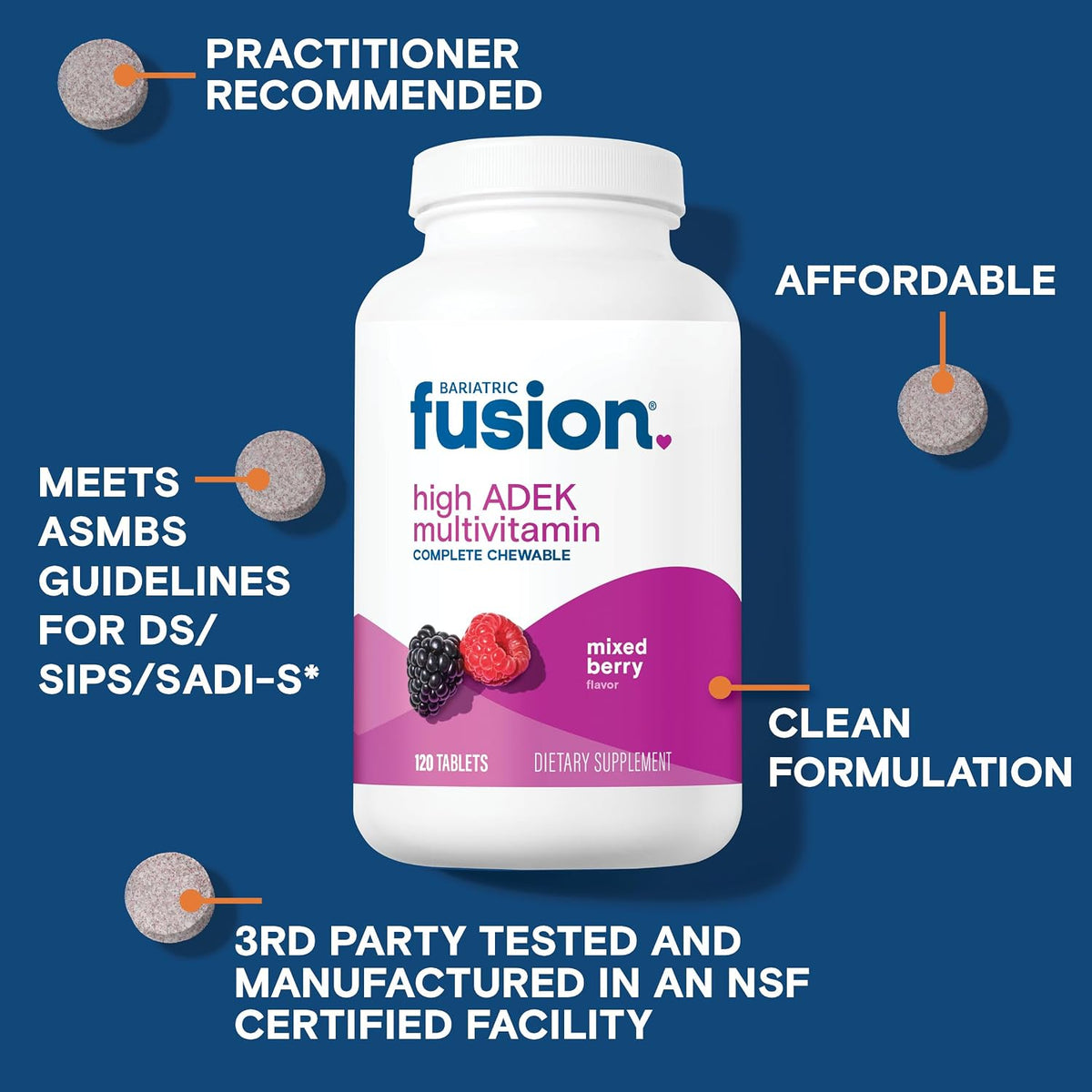 Bariatric Fusion Chewable Multivitamin with High ADEK Vitamins - Mixed Berry - 120 Tablets - görsel 3