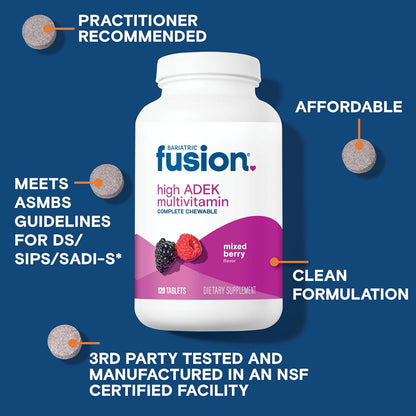 Bariatric Fusion Chewable Multivitamin with High ADEK Vitamins - Mixed Berry - 120 Tablets