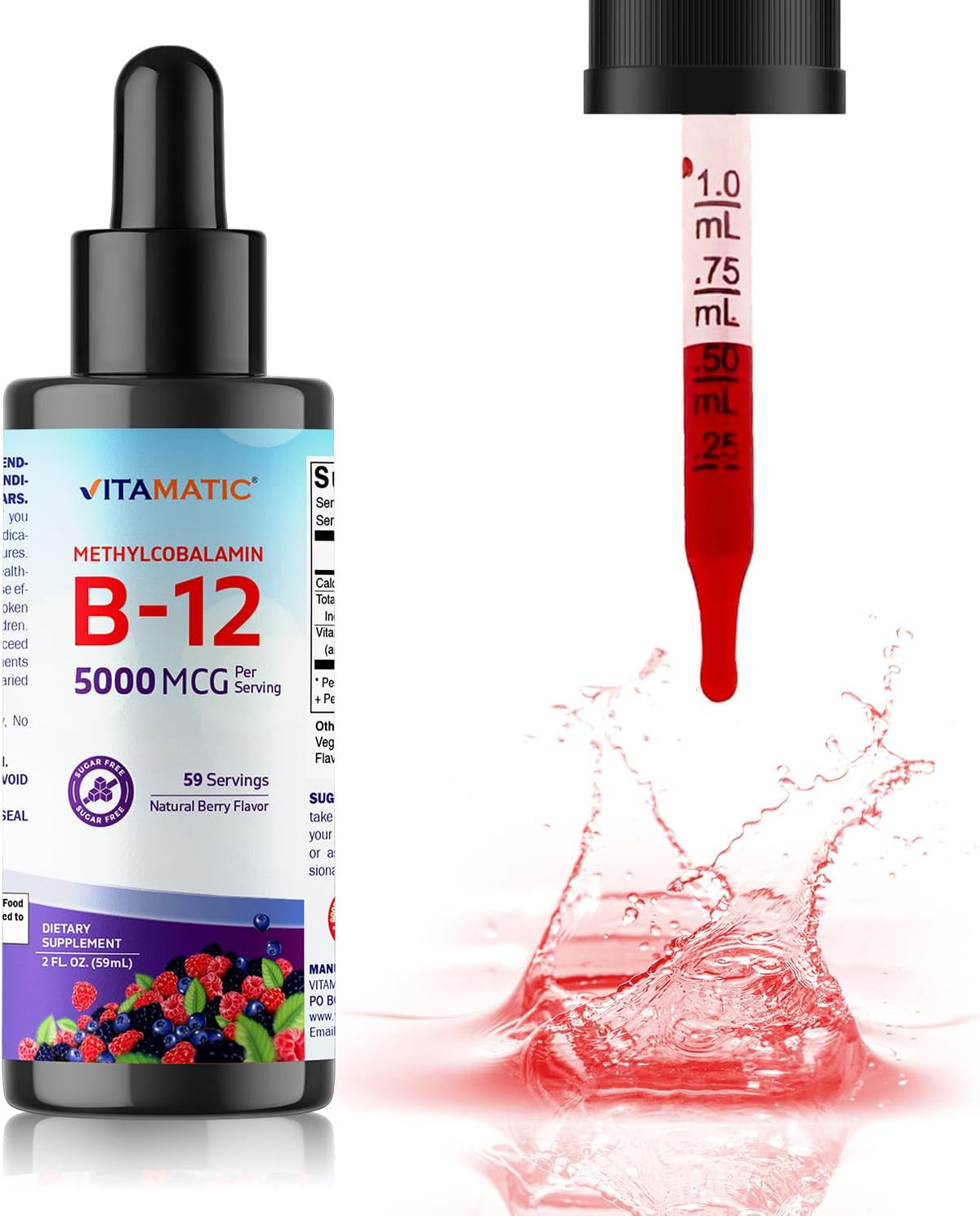 Vitamatic Liquid Vitamin B12 5000 mcg (Methylcobalamin) - Natural Berry Flavour - Sublingual - 2 Pack - görsel 7