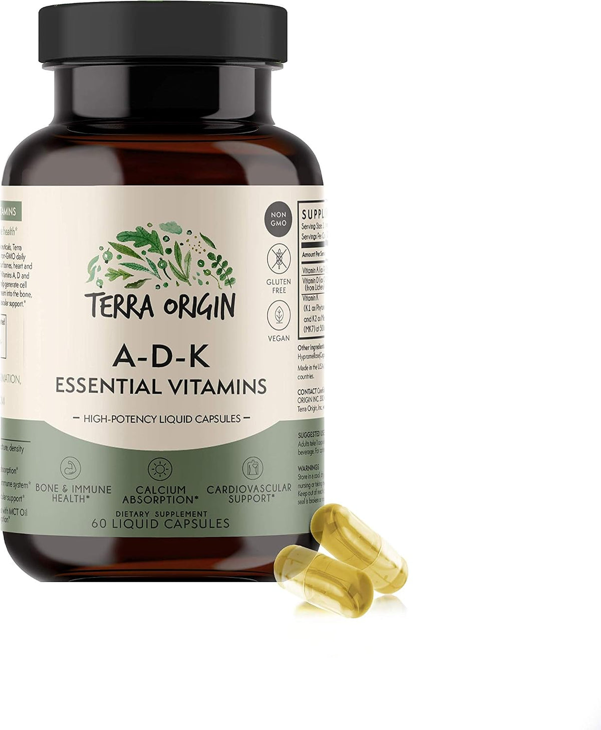 TERRA ORIGIN ADK Essential Vitamin Supplement, 60 Liquid Capsules - görsel 1