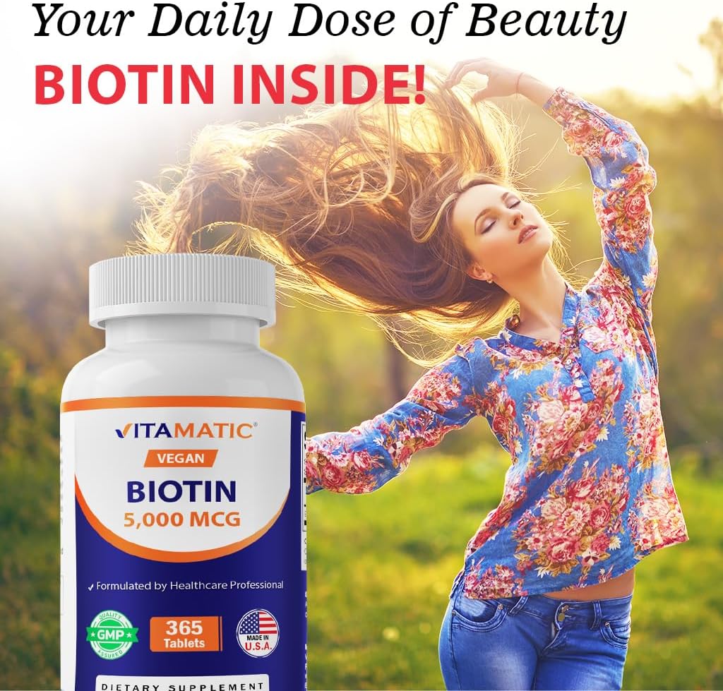 Vitamatic Biotin 5000mcg (5 mg) for Healthier Hair, Skin and Nails – 365 Vegan Tablets - görsel 6