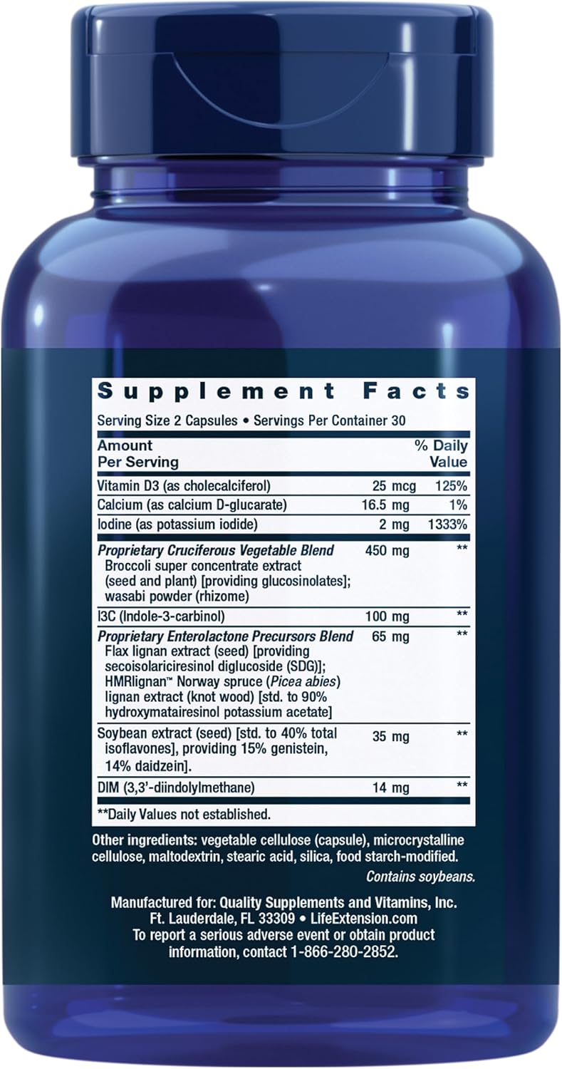 Life Extension Breast Health Formula - Hormone Balance Supplement with Broccoli Extract, Soya Isoflavones, Indole-3-Carbinol, and Flaxseed Lignans - 60 Capsules - görsel 2