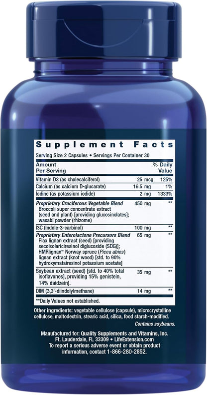 Life Extension Breast Health Formula - Hormone Balance Supplement with Broccoli Extract, Soya Isoflavones, Indole-3-Carbinol, and Flaxseed Lignans - 60 Capsules