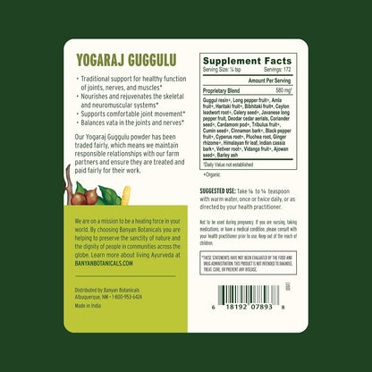 Banyan Botanicals Yogaraj Guggulu Powder – Organic Joint Support Supplement – Ayurvedic Blend – 100 g