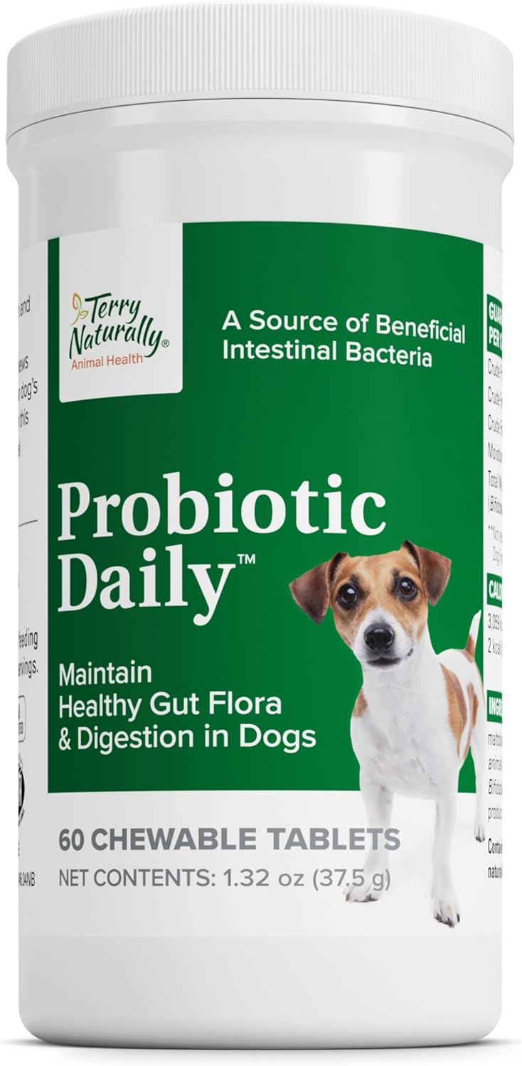 Terry Naturally Probiotic Daily - Balance Intestinal Microflora with Digestive Health Tablets - Dog Probiotic Supplement for Gut Health - Canine Probiotic for Bowel Support - 60 Chewable Tablets - görsel 1