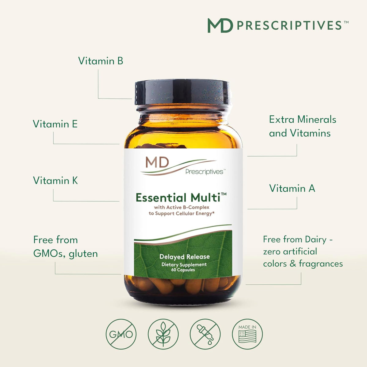 MD Prescriptives - Essential Multi (Delayed Release) - Multivitamin Mineral Complex Supplement for Hormonal Health - 60 Capsules - görsel 5