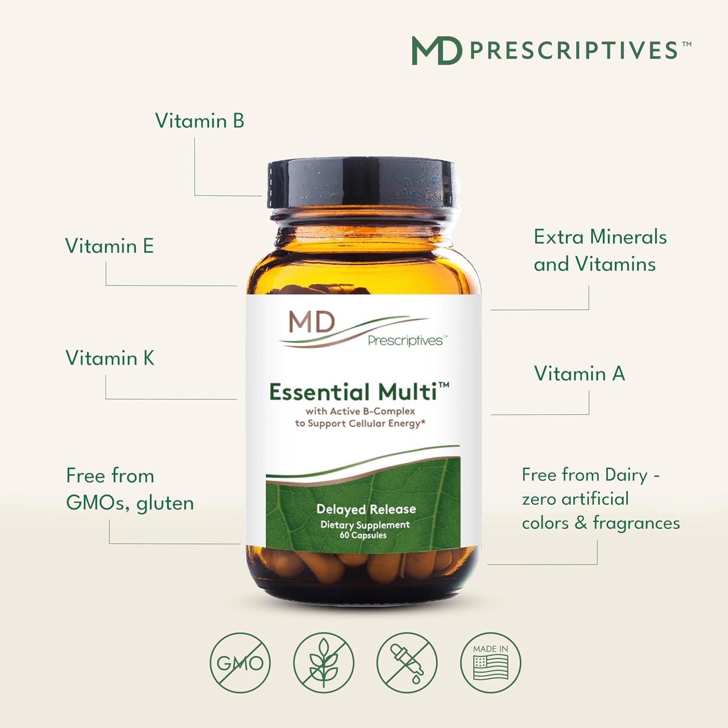 MD Prescriptives - Essential Multi (Delayed Release) - Multivitamin Mineral Complex Supplement for Hormonal Health - 60 Capsules - görsel 5