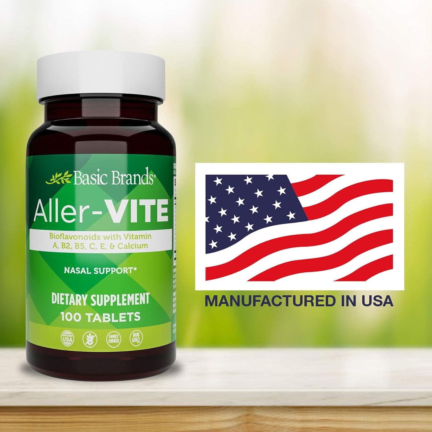 Basic Brands Aller Vite Nasal Support Tablets – High Bioflavonoid Complex with Vitamins and Calcium, Gluten-Free, 100 Tablets - görsel 8
