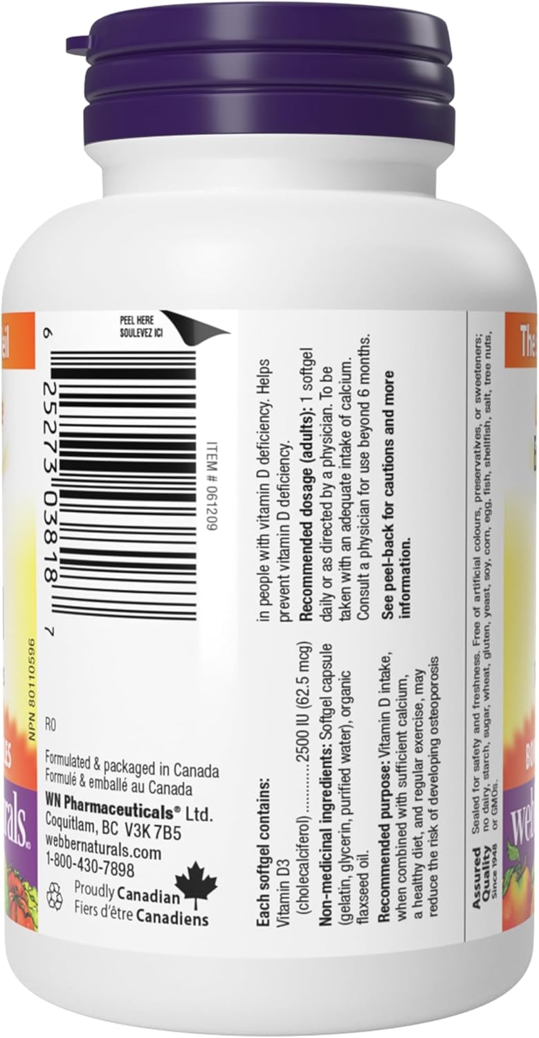 Webber Naturals Vitamin D3 2,500 IU Extra Strength, 180 Softgels - görsel 9
