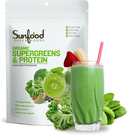 Sunfood Superfoods Organic Supergreens Blend – Greens Superfood Powder, 227g
