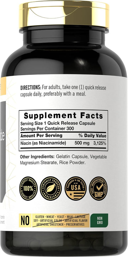 Carlyle Niacinamide 500 mg – 300 Capsules | Vitamin B3 Supplement