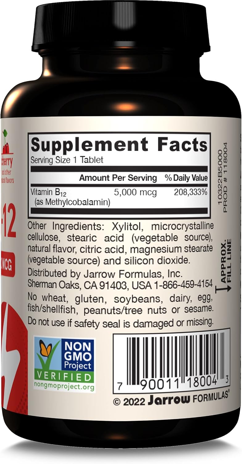 Jarrow Formulae Methyl Vitamin B12 5000 mcg - 60 Chewable Tablets, Natural Fruit Flavour - görsel 8