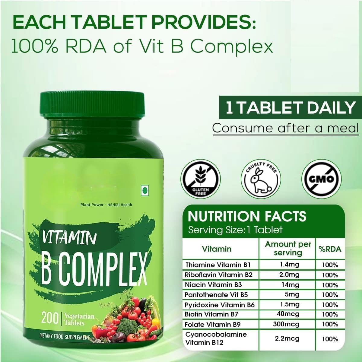 Vitamin B Complex 100% NRV - 200 Tablets - B Vitamin Supplement (B1, B2, B3, B5, B6, B7, B9, B12) - görsel 5