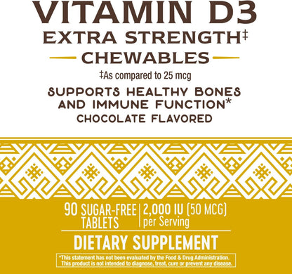 Nature's Way Vitamin D3 Extra Strength, Sugar-Free, Chocolate Flavoured, 90 Chewables