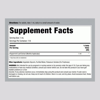 Piping Rock Peppermint Liquid Drops - 118 ml - Alcohol-Free Tincture