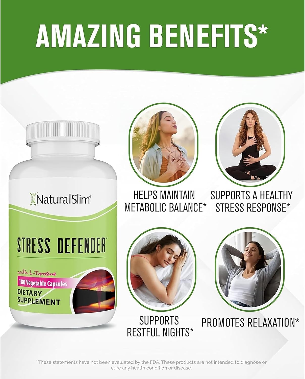 NaturalSlim Stress Defender Food Supplement – Cortisol Balance & Stress Support with Vitamin B5 & L-Tyrosine, 180 Capsules (3 Pack) - görsel 4