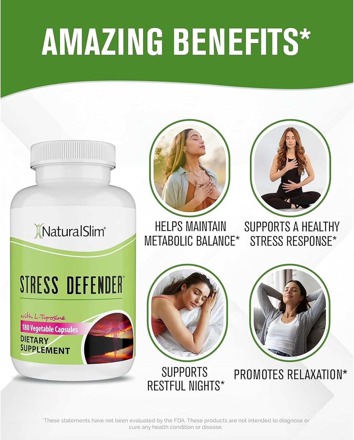 NaturalSlim Stress Defender Food Supplement – Cortisol Balance & Stress Support with Vitamin B5 & L-Tyrosine, 180 Capsules (3 Pack) - görsel 4
