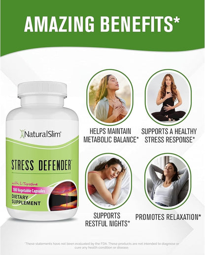 NaturalSlim Stress Defender Food Supplement – Cortisol Balance & Stress Support with Vitamin B5 & L-Tyrosine, 180 Capsules (3 Pack)