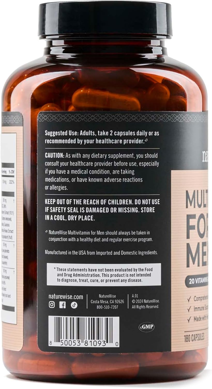NatureWise Multivitamin for Men - Daily Male Support with Minerals & Herbs for Energy, Performance, Immunity - Soya & Gluten-free, Non-GM - 180 Capsules (3-Month Supply) - görsel 7