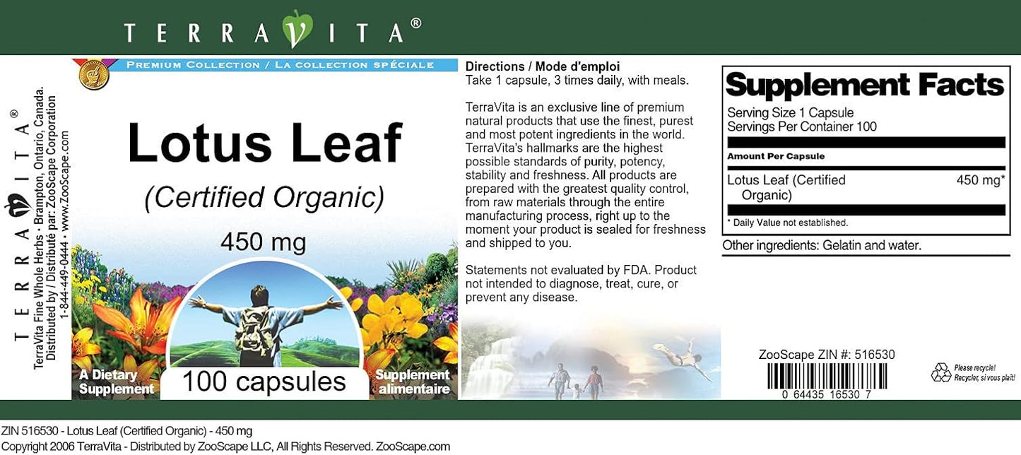 Lotus Leaf (Certified Organic) – 450 mg (100 Capsules) – Triple Pack - görsel 3
