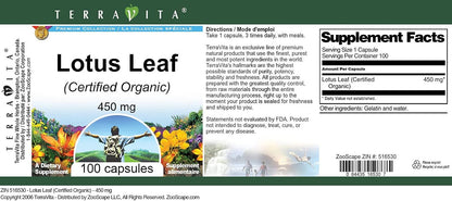 Lotus Leaf (Certified Organic) – 450 mg (100 Capsules) – Triple Pack