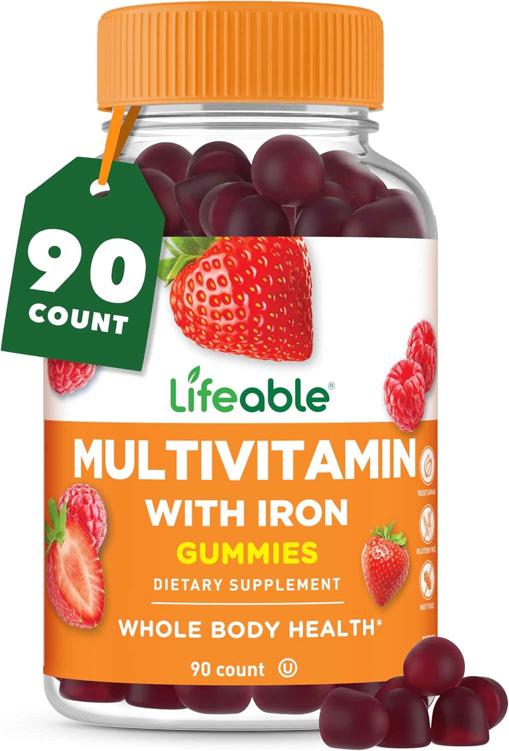 Lifeable Multivitamin with Iron for Adults - 13 Essential Vitamins and Minerals - Berry Flavour - 90 Gummies - görsel 1