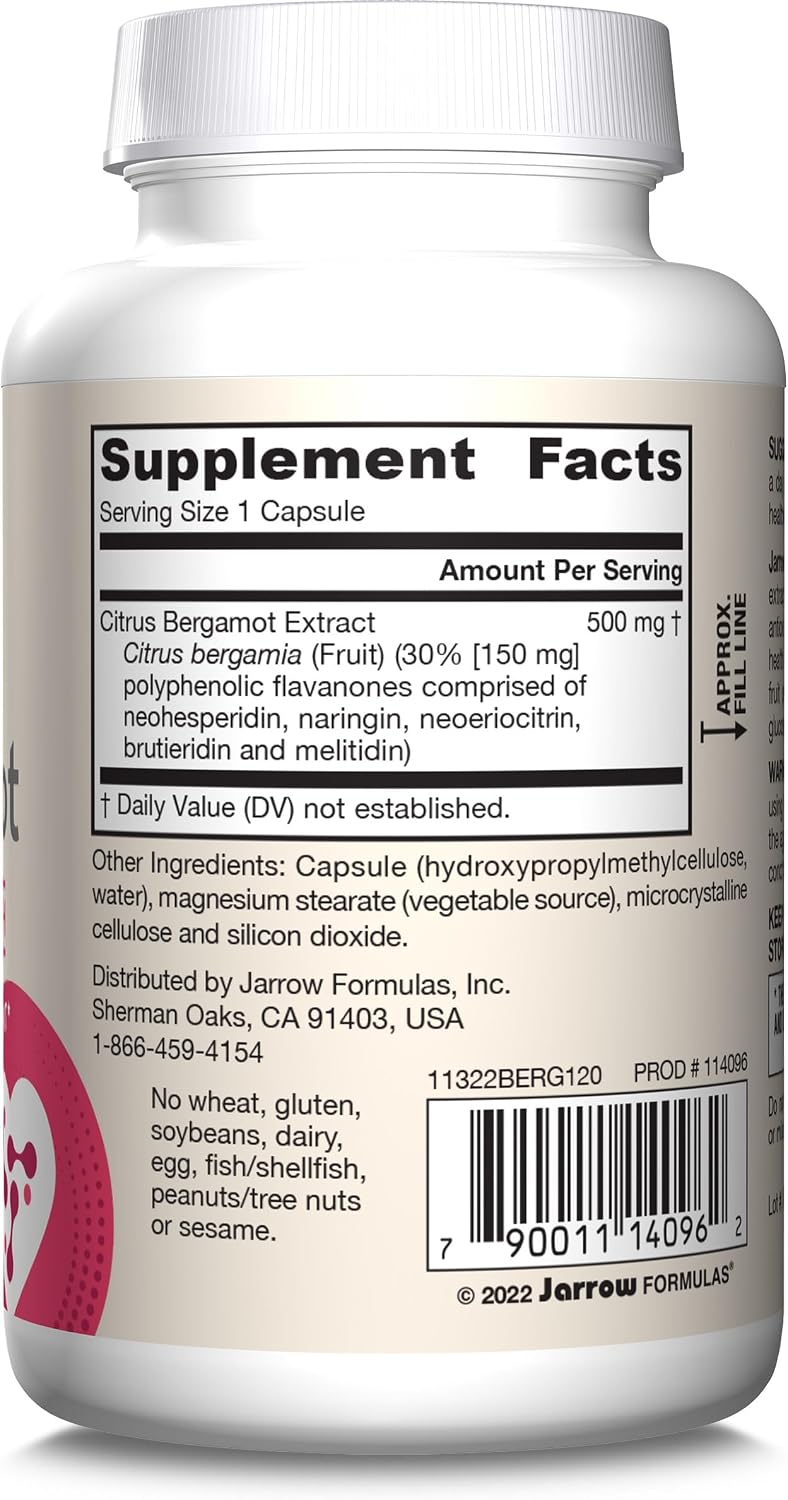 Jarrow Formulae Citrus Bergamot Supplement 500 mg - 120 Veggie Caps - Antioxidant Support for Cardiovascular & Metabolic Health - görsel 10