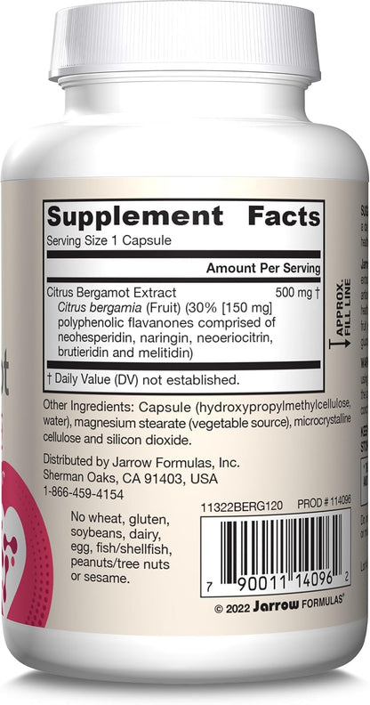 Jarrow Formulae Citrus Bergamot Supplement 500 mg - 120 Veggie Caps - Antioxidant Support for Cardiovascular & Metabolic Health