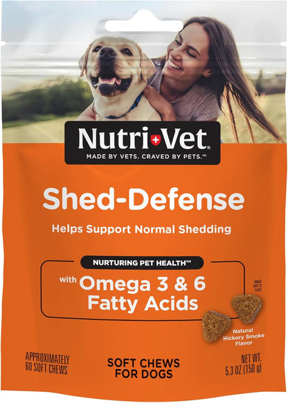 Nutri-Vet Shed Defence Soft Chews for Dogs – Omega 3 Fish Oil Skin & Coat Supplement, 60 Chews