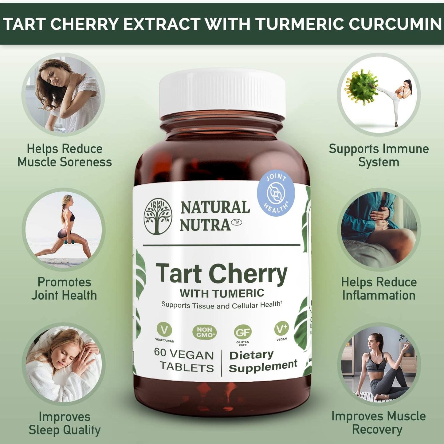 Natural Nutra Tart Cherry Extract with Turmeric Curcumin - Joint, Immune & Sleep Support - 60 Tablets - görsel 3