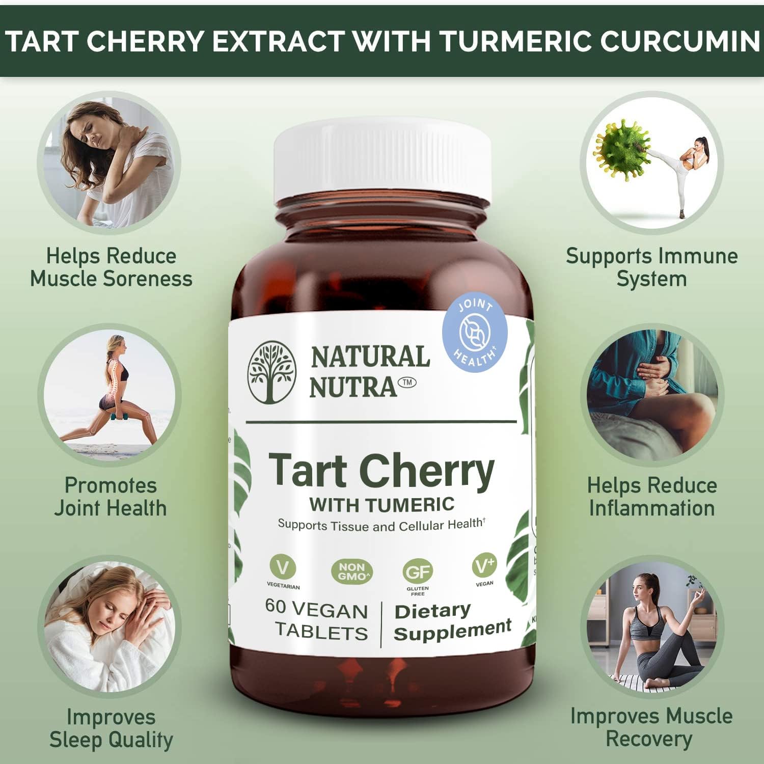 Natural Nutra Tart Cherry Extract with Turmeric Curcumin - Joint, Immune & Sleep Support - 60 Tablets - görsel 3