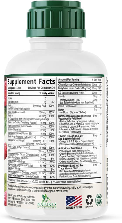 Liquid Multivitamin - Sugar Free Daily Multi Vitamin for Women, Men & Kids, Vegan, Non-GMO, Berry Flavour