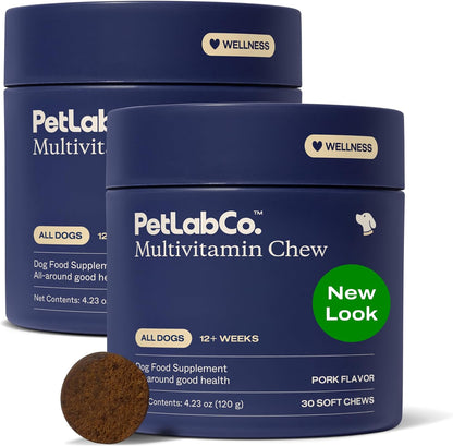 PetLab Co. 22 in 1 Dog Multivitamin - Support Dog's Immune Response, Skin, Coat, Joints & Overall Health - Vitamins A, E, D, B12, Minerals, Antioxidants - Chewable Pork Flavour