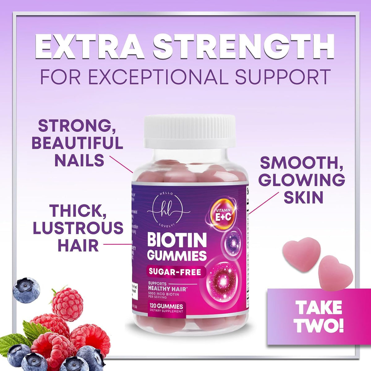 Hello Lovely! Hair Vitamins Gummies with Biotin 5000 mcg - Hair, Skin and Nails Support - 120 Gummies - görsel 6