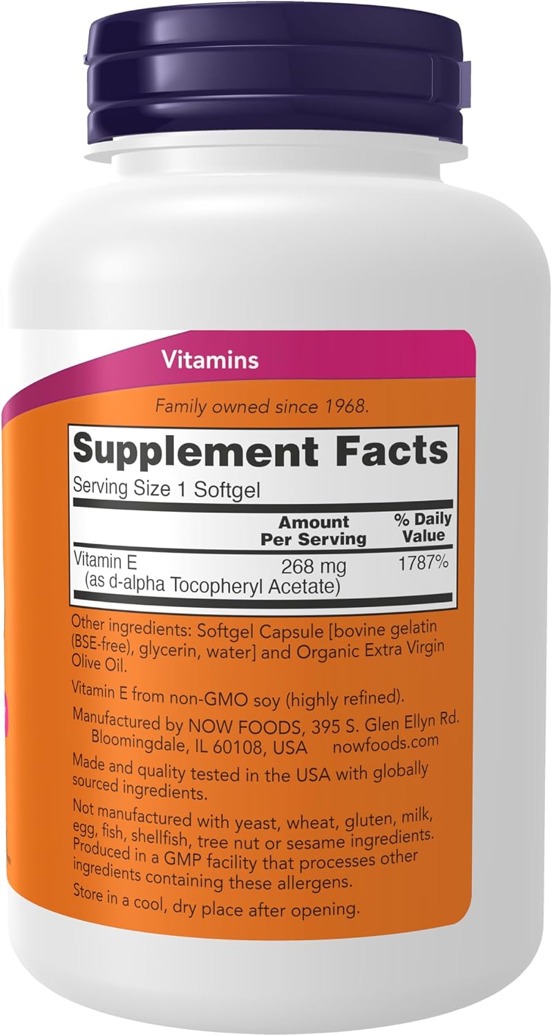 NOW Foods Vitamin E-400 IU D-Alpha Tocopheryl, 250 Softgels - görsel 2