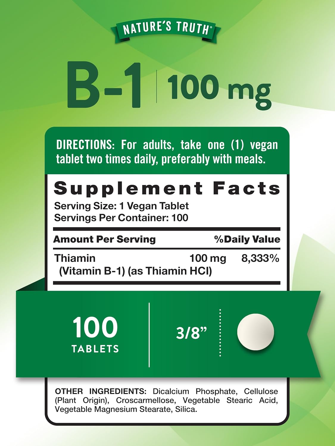Nature's Truth Vitamin B1 100mg (Thiamine) - 100 Tablets - Vegan, Non-GMO & Gluten-free Food Supplement - görsel 2