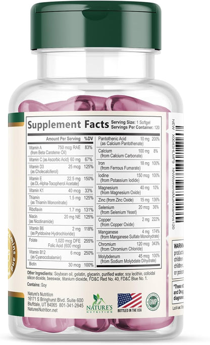 Multivitamin for Women - Complete Daily Women's Multivitamin with Calcium, Folic Acid, Vitamin A, C, D, E, & B Vitamins, Zinc and Iron - For Bone, Energy & Immune Support - 120 Softgels