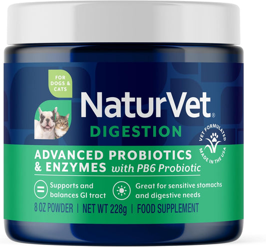 NaturVet Advanced Probiotics & Enzymes – Plus Vet Strength PB6 Probiotic for Dogs & Cats (227 g)