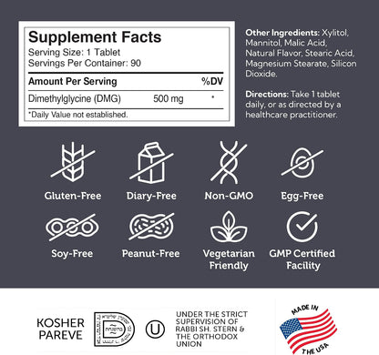 Zahler DMG 500mg – Dimethylglycine Supplement for Endurance & Immune Support – 90 Chewable Tablets