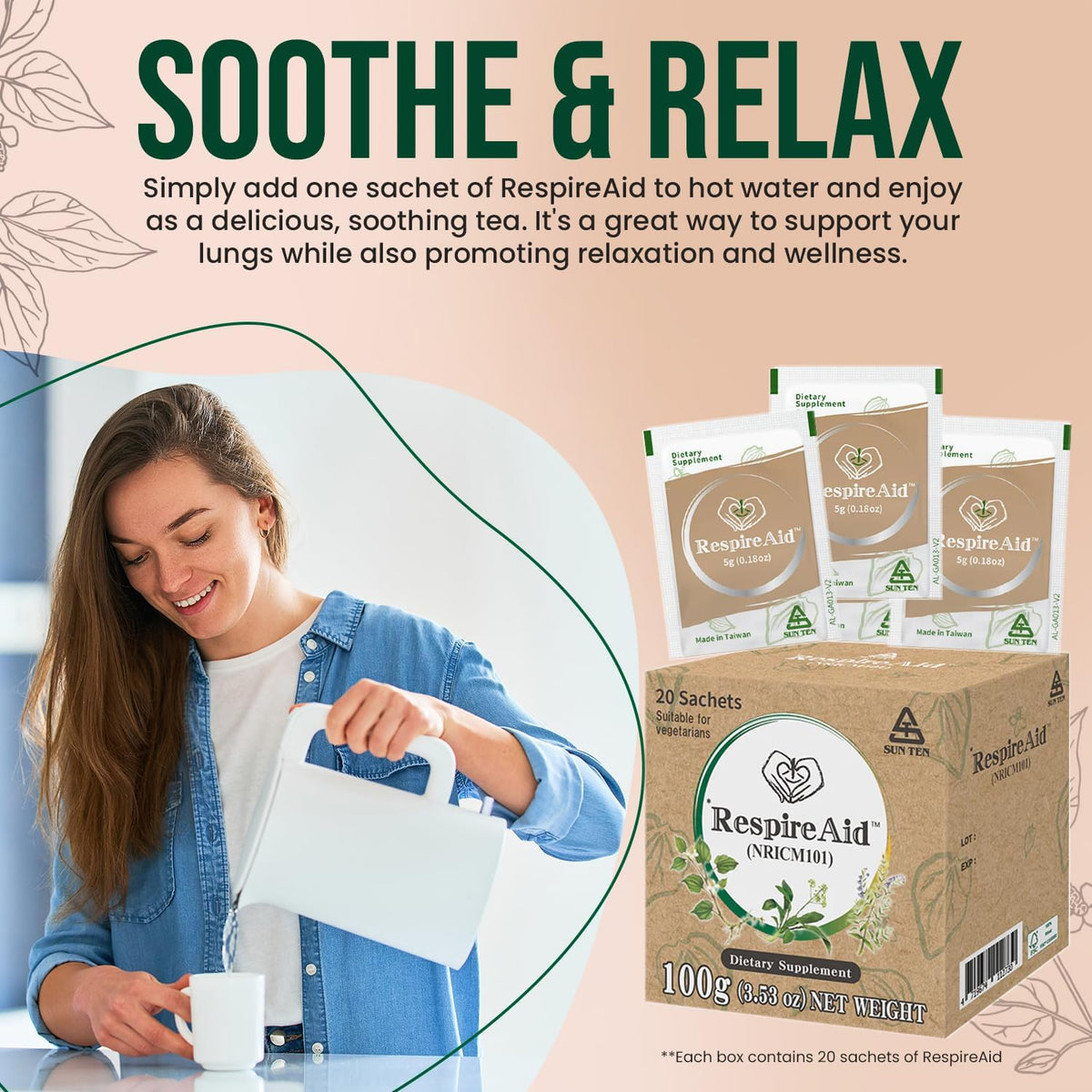 Sun Ten RespireAid All-Natural Lung Cleanse & Detox, 20 Sachets - görsel 2
