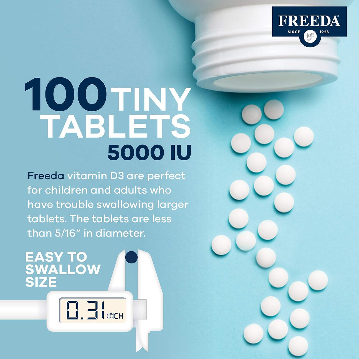 FREEDA Vitamin D3-5000 IU – High-Potency Vitamin D for Bone Strength & Immune Support – Easy-to-Swallow Tablets – 100 Small Tablets - görsel 6