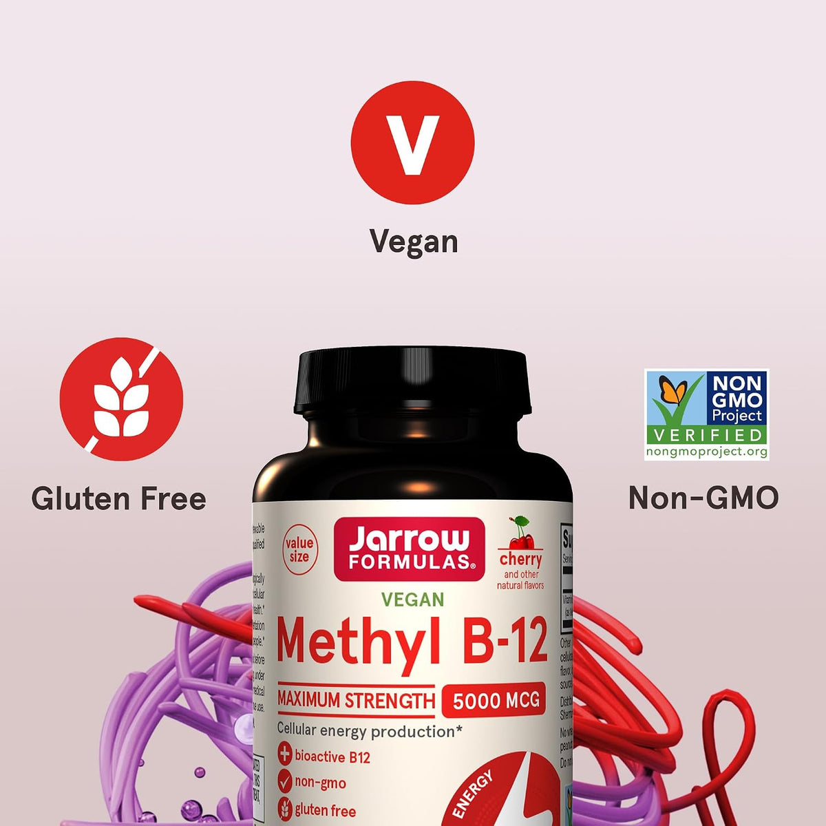 Jarrow Formulae Vitamin B12 5000 mcg – Maximum Strength for Energy & Nervous System Support, 90 Cherry Chewable Tablets - görsel 5