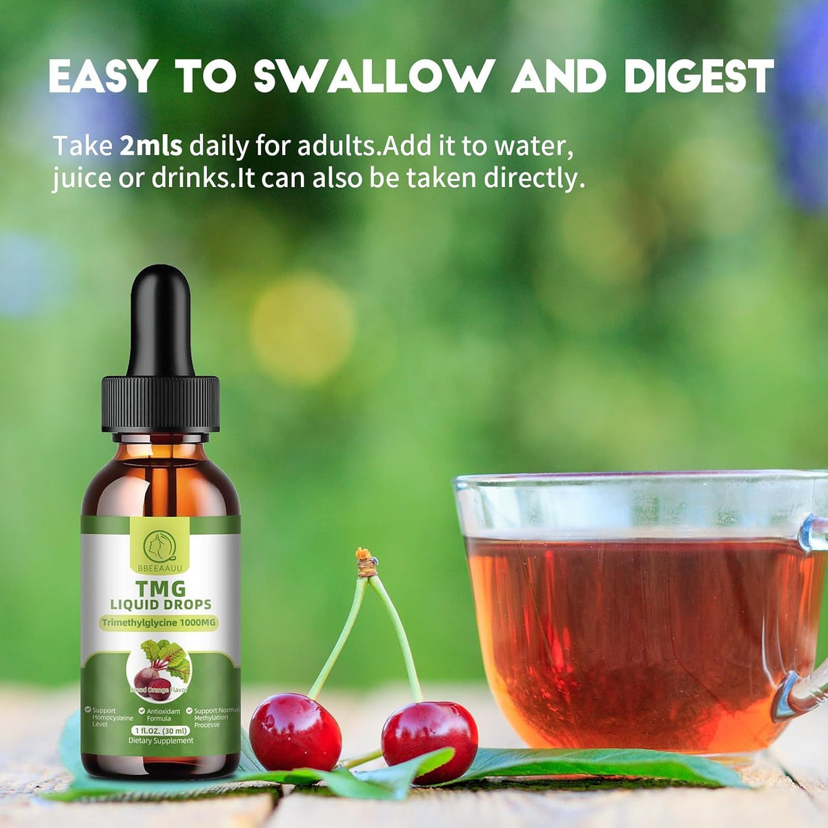 TMG Liquid Drops 1000mg - Trimethylglycine with Herbal Extracts & Vitamin B6, Blood Orange Flavour (2 Pack) - görsel 6