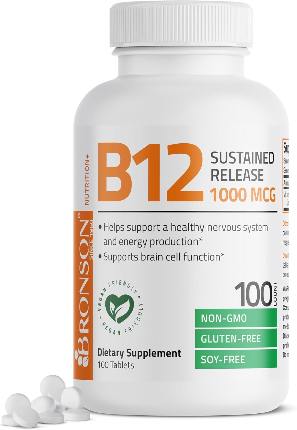 Bronson Vitamin B12 1000 mcg Sustained Release Tablets – Non-GMO, Vegan, 250 Count - görsel 10
