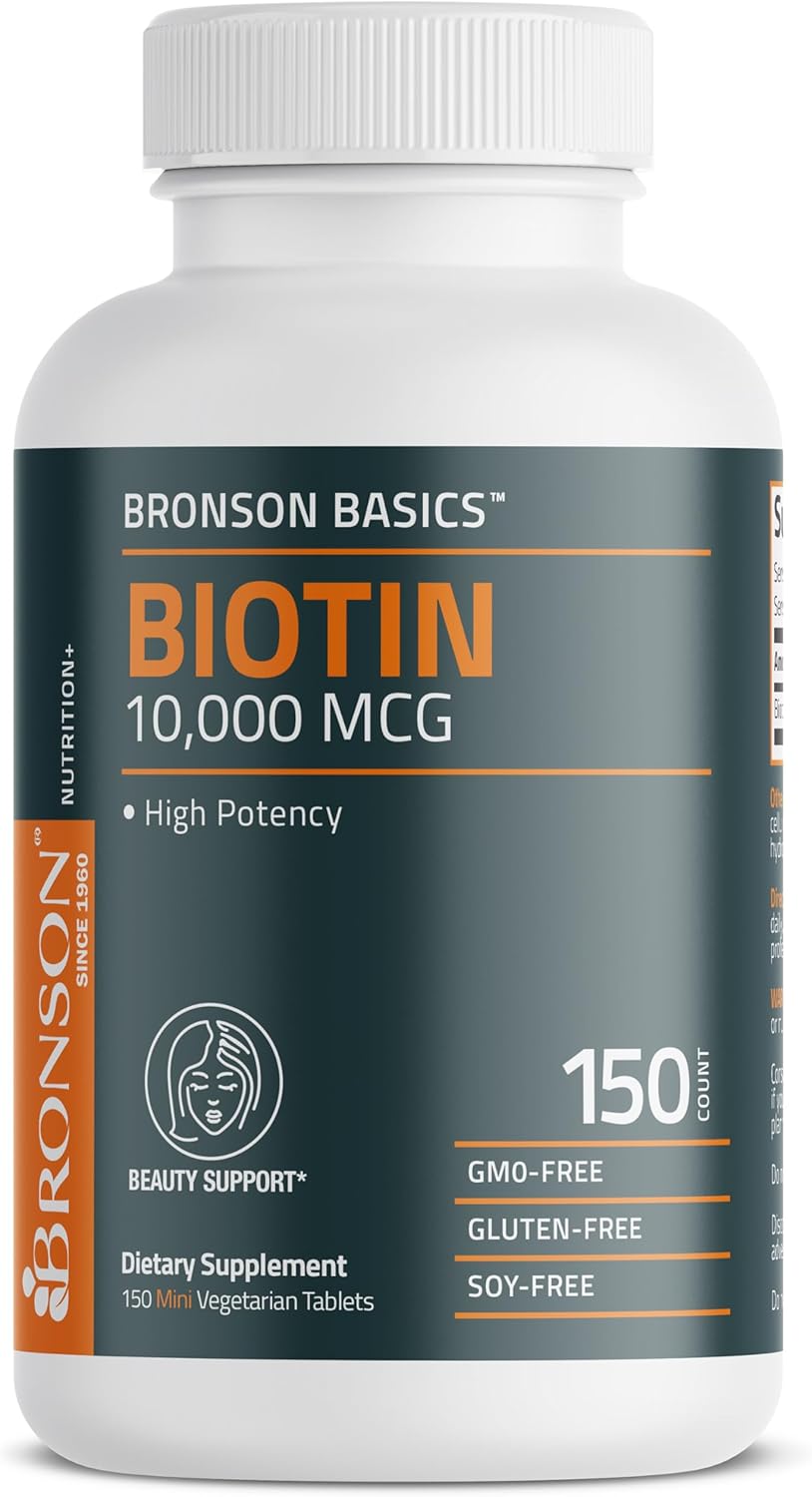 Bronson Biotin 10,000mcg – Supports Healthy Hair, Skin and Nails, Vegetarian, Non-GMO, 150 Tablets - görsel 5